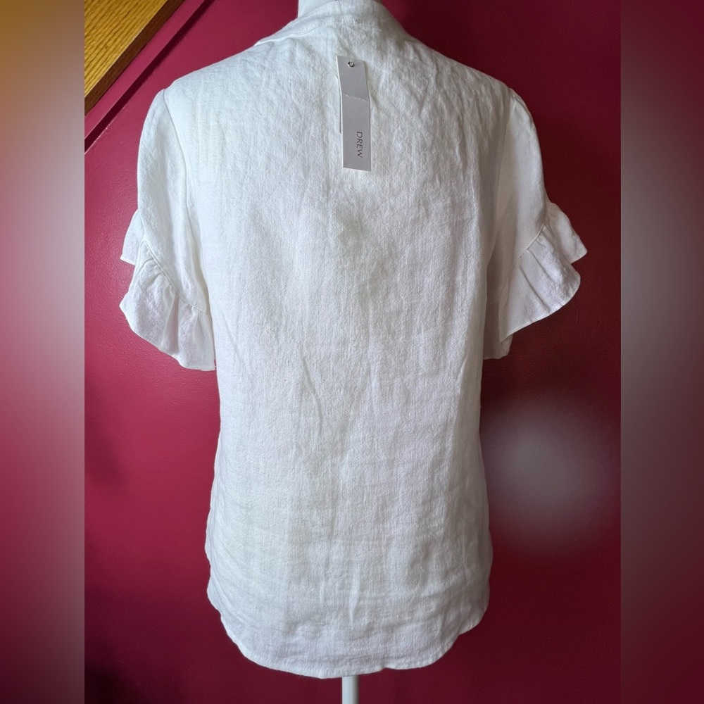 Drew Beverly White Linen Short Sleeve Top, Size Medium, NWT - Picture 5 of 12